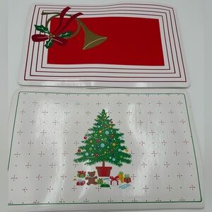 Vintage Vinyl Placemats. 3 Christmas Trees & 3 French Horns